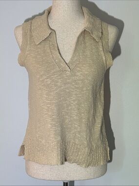 Jamison Beige Sleeveless Collared Knit Top - Neutral